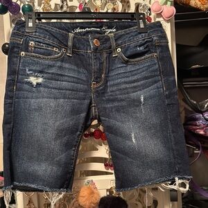 American Eagle Outfitters Women's Distressed Denim Shorts - Dark Blue